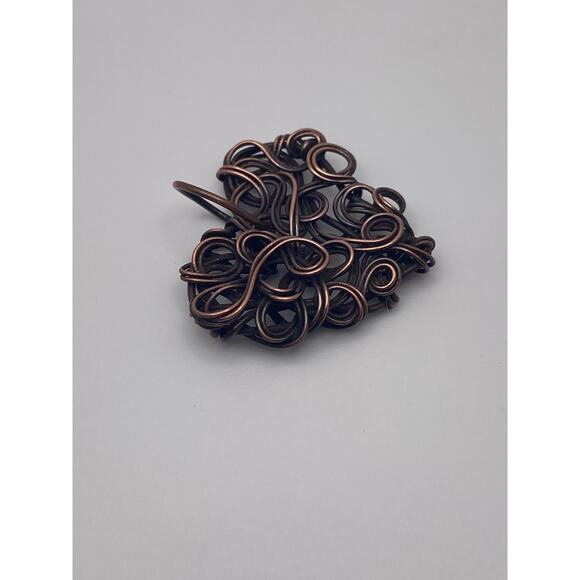 Antiqued Handmade Copper Wire Chaos Style Dainty Heart Pendant - Picture 5 of 6